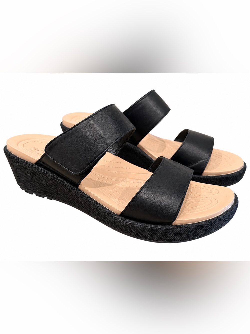 Crocs Women’s Black Double Strap Comfort Wedge Sandals